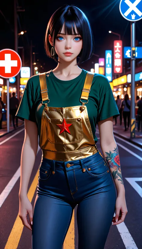 ((RAW Photo), Absurdities, (Absurd Resolution)), ((Hyperrealism, Photorealism)), (Maximum Quality, 16k, Masterpiece, Ultra Detailed) (beautiful girl, 21 years old), (blue eyes), (haircut, straight, ironed, bangs, white with black highlights), (slender woma...