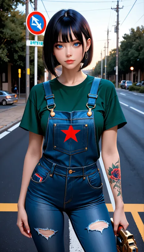 ((RAW Photo), Absurdities, (Absurd Resolution)), ((Hyperrealism, Photorealism)), (Maximum Quality, 16k, Masterpiece, Ultra Detailed) (beautiful girl, 21 years old), (blue eyes), (haircut, straight, ironed, bangs, white with black highlights), (slender woma...