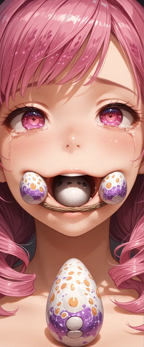 部族パーティー in wearing, sagging big breasts, hold chest by arms, glossy detailed skin, detailed texture, (close mouth by glitter lot of micro eggs:1.5), crying eyes, dropped tears, ahegao, ohogao, rolling eyes,