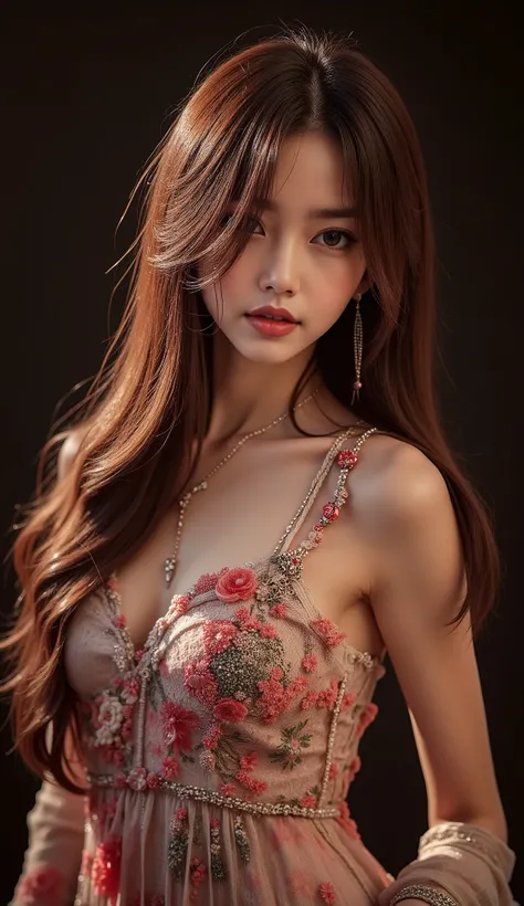 Aphrodite's love liquid .Mr.々Stylish young Asian woman posing randomly in fashionable clothes.  Dramatic light and dark effects.