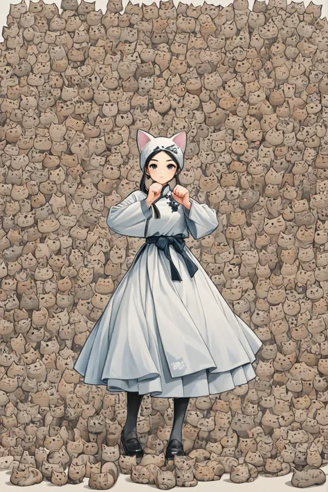  ArsMJStyle, Zen Ink Wash Sumi-e, Many cat-shaped icons and logos are gathered to form 1 beautiful girl、Composed of cat icons１Girl、Cat Dance、many kinds of cat icons、Ultra high definition 、Greatest Masterpiece,