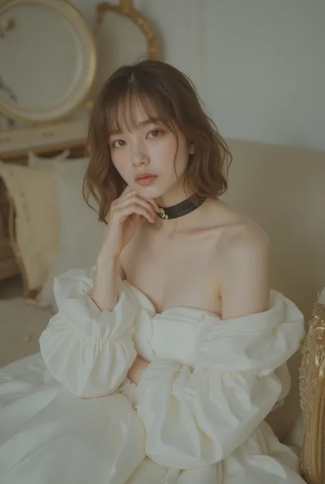 luxury fashion photo of a Japanese model wearing a specially designed black and white dress, (big boobs:1.5),tight waist shows proportions, The long skirt flutters, sexy pose, Realistic Sharp Face, Pastel Finished Backdrop, proportions by climbing the foot...