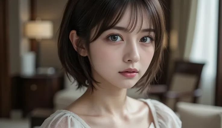 8k, Ultra High Definition ,   top quality , The golden ratio, surreal,Picture,  One Woman,(  girl :1.3), cute, cute face, 美しい eyes in every detail, details, mature woman, princess,Close up,smile,short black hair with waist,証明Picture,Future,Gorgeous and bea...