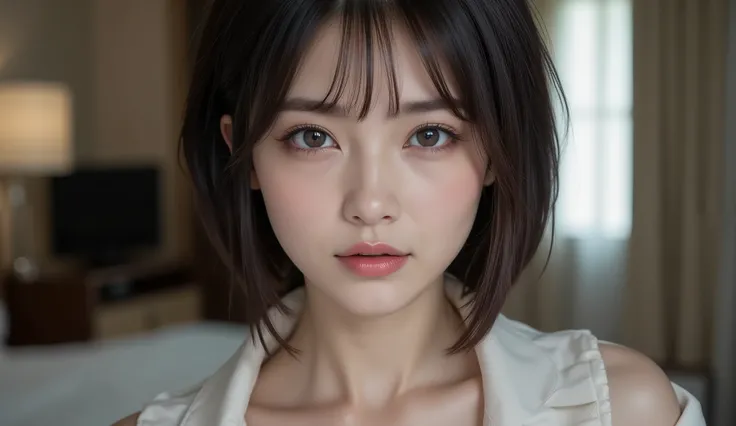 8k, Ultra High Definition ,   top quality , The golden ratio, surreal,Picture,  One Woman,(  girl :1.3), cute, cute face, 美しい eyes in every detail, details, mature woman, princess,Close up,smile,short black hair with waist,証明Picture,Future,Gorgeous and bea...