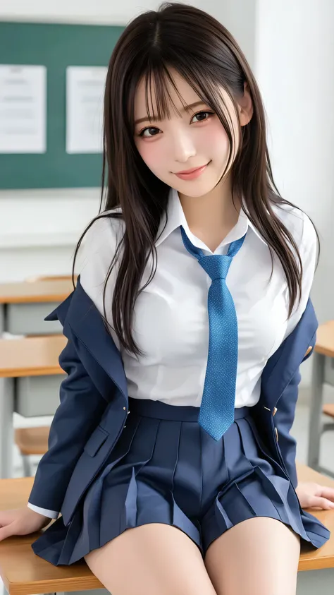 ( Grinning Beauty:1.5 )、cute, sexy, 1. Japanese, Lori Big Brests, long black hair, Dark Eyes, Japanese Girls' High School Uniform, classrooms, Urinate, ( pee drips down my crotch )、Perfect Proportions、cowboy shot, Realistic Expression