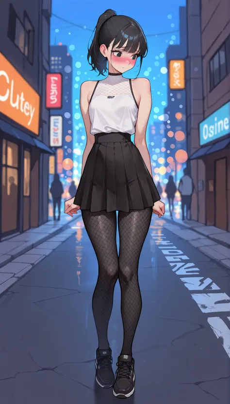 Masterpiece, the best quality, high quality, ultra detailed, master-piece, hyper quality, hyper detailed, perfect drawing, excellent and accurate human body anatomy, sexy body figure, slim figure, 1 female, dark black eyes, long black hair (ponytail), wear...