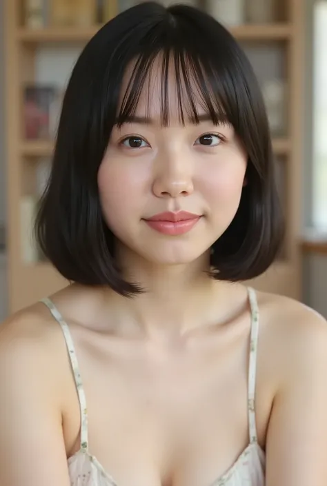 (( premium quality,  8k )), ((masterpiece)), ( details),    、dark hair,  Japanese girls,   first-person view   ,One Woman, a plump woman, petite female ,   sexy,(  full nude, in the bedroom),(((    Super Giant Bust ,    full nude,  beautiful breasts,  shor...