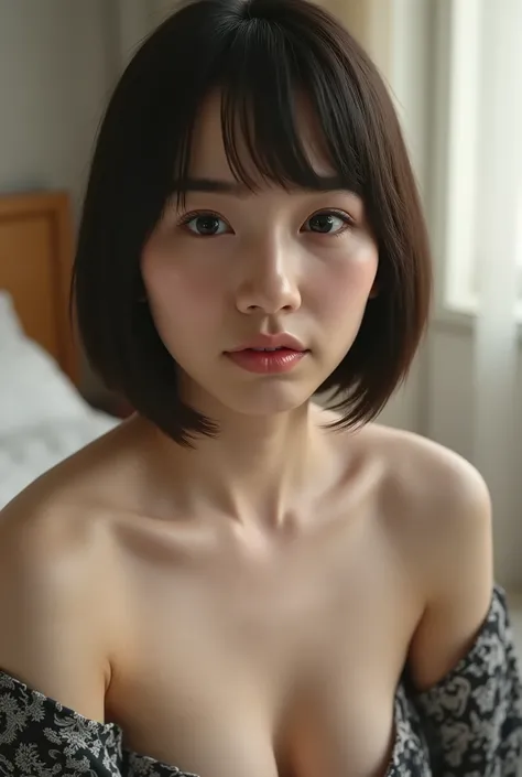 (( Premium Quality, 8k )), ((masterpiece , NSFW)), ( details), 、Dark Haired, Japanese girls, first-person view ,ONE WOMAN, Slender girl, petite girl , sexy,( Fill Nude, in the bedroom),((( very large breasts, full nude, Beautiful Breast...