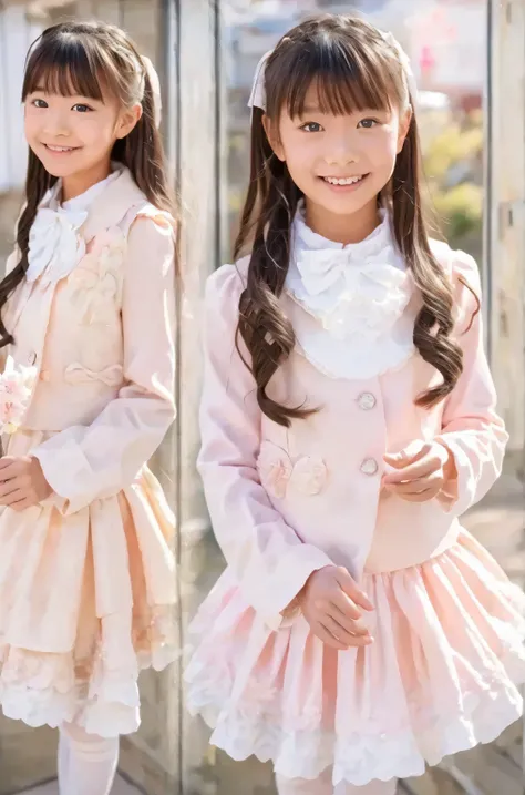 top quality, masterpiece, highest resolution, art work, super それにget used to it, many get used to it, get used to it, それにget used to it, 3k photos,((long sleeve,フリルのlong sleeveの正装)),Japanese girl with right shoulder,Smile Yan,beautiful face,((10 years old)...