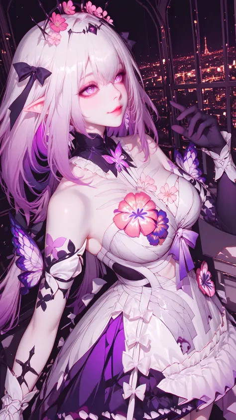 Castorice, honkai star rail, smile, one hand up, vivid color, High detail, Cinematic lighting, Ray tracing, angle of view, hyper HD, Masterpiece, 4K, Best quality