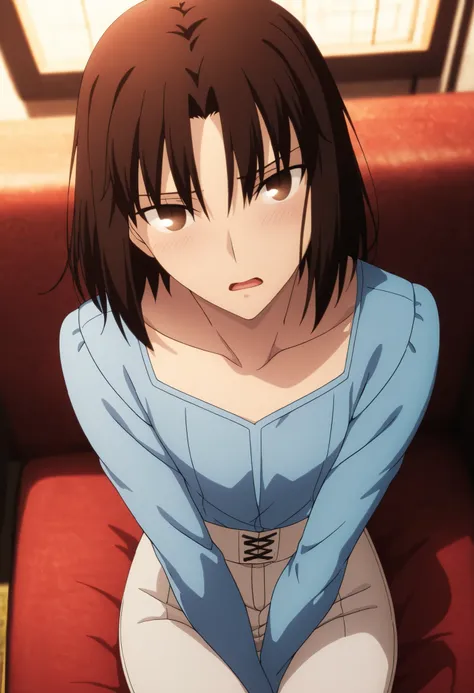 <lora:KnK_ryougi_shikiXLIllustrious001>,
masterpiece,best quality,good quality,newest, 8k, from above,
indoors ,(cinematic light), (sitting ), (),open mouth ,
light embarrassed,,
looking at viewer, (), , head tilt, hand between legs, ,
solo,
anime colorin...