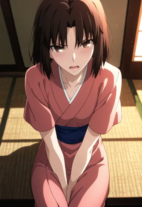 <lora:KnK_ryougi_shikiXLIllustrious001>,
(masterpiece),(best quality),(ultra-detailed),(best illustration),(best shadow),(absurdres),(detailed background),(very aesthetic),from above,
indoors ,(cinematic light), (sitting ), (),open mouth ,
light embarrass...