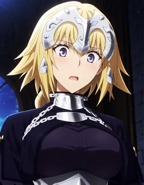jeanne_d_arc_f-a, 1girl, blonde hair, solo, headpiece, long hair, open mouth, purple eyes, braid, looking at viewer, blue eyes, armor, single braid, chain<lora:JeanneDArc-FateApocrypha-ILXL:1>, (masterpiece),(best quality),(ultra-detailed),(best illustrati...