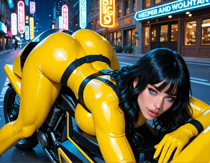 (masterpiece), (portrait),huges breasts (aesthetics), ((tomboy style delicate 18-year-old face)), ((bobhair wavy hair)), ((cute black hair)), hair bangs, thin open eyes, blue eyes, big breasts, straight hair, cute, female, woman, lips slightly parted, beau...