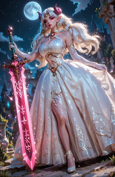 CyberRealistic_Negative_PONY_V2,cancerprincess,cwboy shot,ball gown, reij-drsswhtrs, white harness dress, white long train, white lace gloves, white choker,BGMainFemale, Tiefling,  , demon horns, pointy ears,white dress, ball gown , white highheels, (see-t...