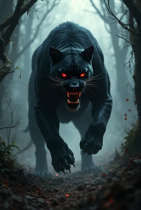 a demonic-looking black panther lycanthrope