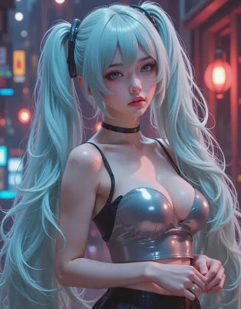 low angle (hyperrealistic) The ((Hatsune Miku)),rostro hermoso,hair ((verThe esmeralda)),((very long twin pigtails)),eyes granThes,eyes ((verThe esmeralda ultraThetallados)),Thetalles finos en el rostro,pestañas largas y Thefinidas,textura realista The pi...