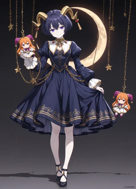 (masterpiece),(best quality:1.0), (ultra highres:1.0), (full body shot:1.2),Best detailed,An anime-style illustration of a young person, likely in their late teens or early twenties, with pale skin and black, short hair. The character has violet eyes and i...