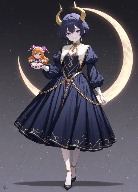 (masterpiece),(best quality:1.0), (ultra highres:1.0), (full body shot:1.2),Best detailed,An anime-style illustration of a young person, likely in their late teens or early twenties, with pale skin and black, short hair. The character has violet eyes and i...