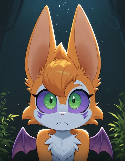 nbkwk,, masterpiece, best quality, very aesthetic, (1girl:0.7),, (solo:1.3), furry, fidget \(elysian tail\), nimbat, fidget_daet, anthro, furry female, wings, tail, green eyes, colored sclera, bat wings, facial markings, orange fur, white fur, two-tone fur...