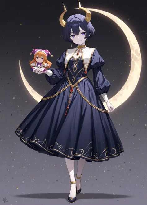 (masterpiece),(best quality:1.0), (ultra highres:1.0), (full body shot:1.2),Best detailed,An anime-style illustration of a young person, likely in their late teens or early twenties, with pale skin and black, short hair. The character has violet eyes and i...