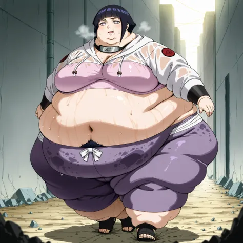 score_9, score_8_up, score_7_up, anime screencap BREAK, 1girl, hyuuga hinata, short hair, black hair, no pupils, blunt bangs, shiny hair, white eyes, hoodie, hood down, long sleeves, capri pants, forehead protector, sexy expression, innocent, , soft lighti...