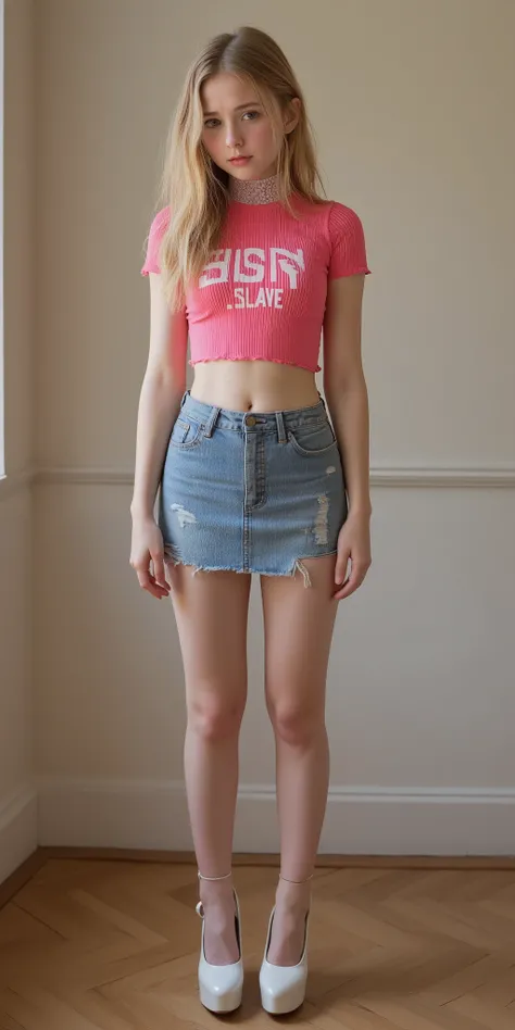 cinematic picture of 1girl, girl in skirt, Young, your daughter, posing, full body shot, adorable, cute, seductive, thin, slim legs, short, skinny small, (cute face), Long hair, freckles, pale skin, bright blue eyes, ((small waist)), cute, feminine, (wide ...