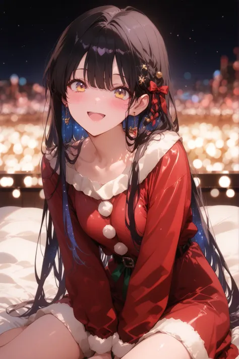 masterpiece, ultra-HD, high detail, depth of field, best quality, 8k, best quality, ergonomic, (anime coloring, anime screencap), official art, bokeh,
1girl, young adult, warm and light yellow eyes, very long hair, dark black hair, ((starry)) hair, casual ...