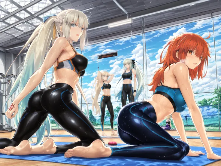 (masterpiece:1.1), (Highest Quality:1.1), (Super Detailed:1.1), (Fate/Grand Order style:1.3), (Thickly painted anime style:1.2), (anime style:1.25), takeuchi takashi,
(3girls:1.3), ((Fate/Grand Order)),

((steamy hot-yoga studio))
((sensual and synchronize...