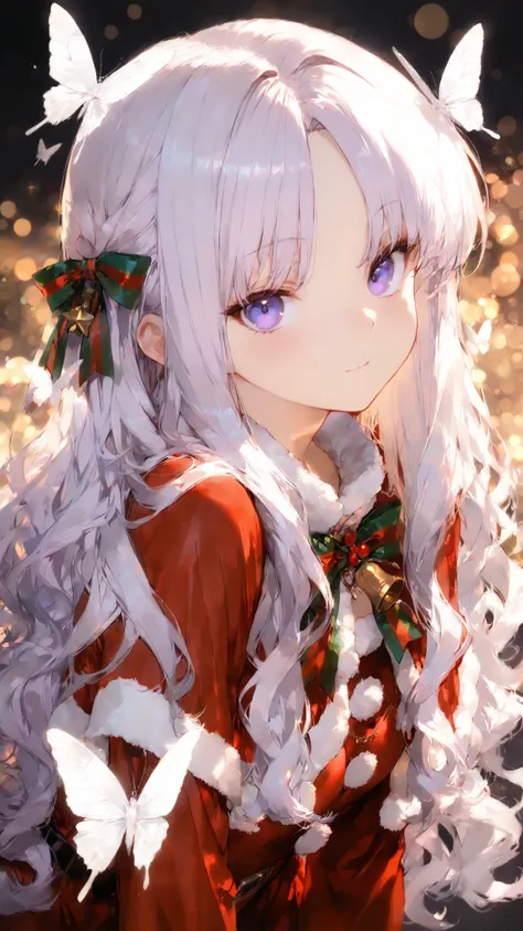 masterpiece, high quality, ultra-detailed, super high resolution, bokeh, absurdres
1 girl, pale violet hair, long hair, wavy hair, center parted bangs, fluffy bangs, voluminous bangs, airy bangs, soft parted bangs, face-framing strands, violet eyes, elega...