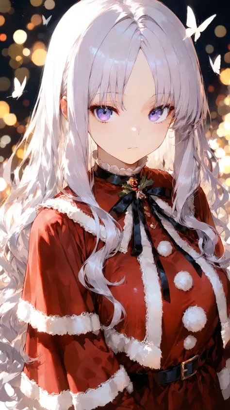 masterpiece, high quality, ultra-detailed, super high resolution, bokeh, absurdres
1 girl, pale violet hair, long hair, wavy hair, center parted bangs, fluffy bangs, voluminous bangs, airy bangs, soft parted bangs, face-framing strands, violet eyes, elega...