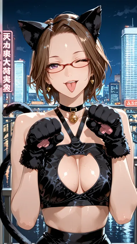 solo, tomoe (accelerando), purple eyes, brown hair, short hair, glasses, mature woman, Tight waist、Small waist、shiny Skin , (upper body), sexy, (adult woman, 25+), score_9, score_8_up, score_7_up, source_anime,(extremely detailed CG), (best quality), Beau...