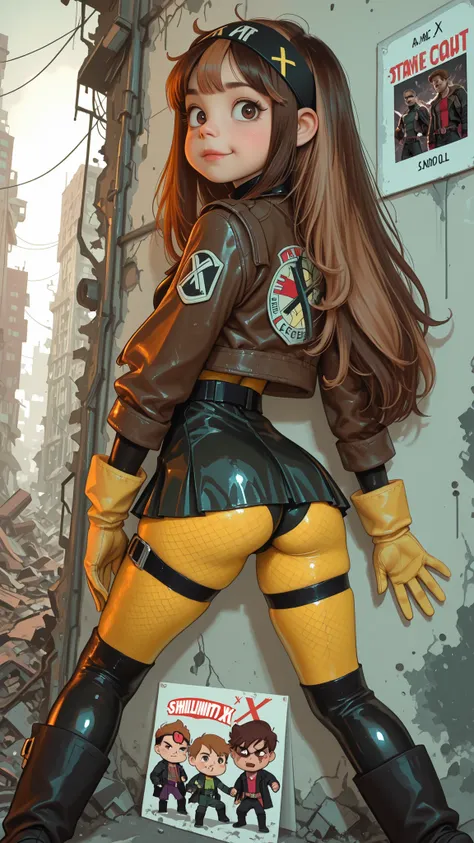 by Tsukushi Akihito, artist:moriimee. In an full fight action state of the art comic cover page in a destroyed city scene, we can see DEFrogue, long hair, dyed bangs, headband, bodysuit,  jacket, yellow gloves, belt, stylized transparency, long sleeves, bl...