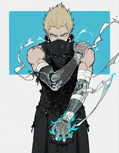 a boy,Alone,male focus, (lateral arm lift)),((in front)), straight arm,arm out,((arm pointed at your side)),Firm standing,knees slightly bent,(( straight arm)),Standing firmly,Espectro humanoide con un brazo blue transprente,a boy,Alone,male focus,Muscular...