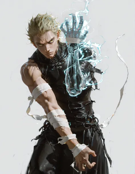 a boy,Alone,male focus, (lateral arm lift)),((in front)), straight arm,arm out,((arm pointed at your side)),Firm standing,knees slightly bent,(( straight arm)),Standing firmly,Espectro humanoide con un brazo blue transprente,a boy,Alone,male focus,Muscular...