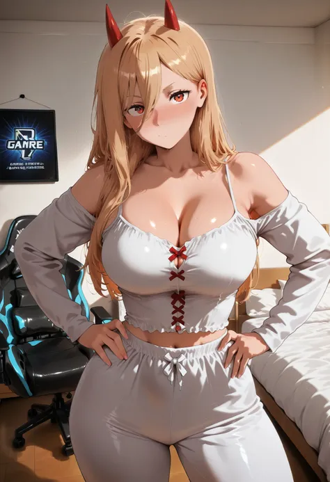 score_9, score_8_up, score_7_up, score_6_up, score_5_up, score_4_up, masterpiece, high quality, shiny skin, shiny hair, shiny body, clear body, large breasts, nose blush, nice legs, standing, nice legs, posing, SFW, looking at viewer, thick thigh, thick th...