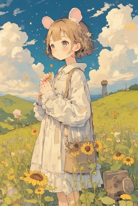 (masterpiece, best quality, ultra-detailed, 8k resolution),

1girl, solo, animal humanoid, kemonomimi,
adorable and curious personality,
short caramel-brown hair with cream-colored streaks, fluffy texture,
((small round hamster ears, tiny tail)),
holding s...