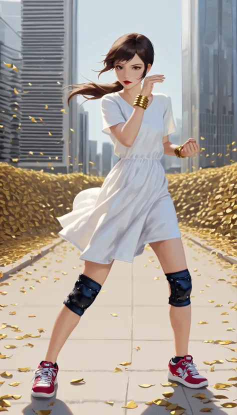 ((RAW Photo), Absurdities, (Absurd Resolution)), ((Hyperrealism, Photorealism)), (Maximum Quality, 16k, Masterpiece, Ultra Detailed) (beautiful girl, 21 years old), (sharp pupil, brown eye), (brown hair, ponytail, gold tube clips), (made-up, red lips), (ou...