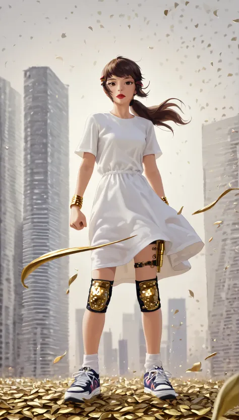 ((RAW Photo), Absurdities, (Absurd Resolution)), ((Hyperrealism, Photorealism)), (Maximum Quality, 16k, Masterpiece, Ultra Detailed) (beautiful girl, 21 years old), (sharp pupil, brown eye), (brown hair, ponytail, gold tube clips), (made-up, red lips), (ou...