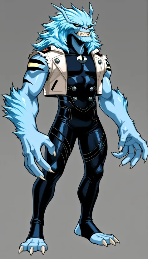 ((Highest Quality)), ((Simple Light Grey Background)), (My Hero Academia style), standing, (1male), (Male), mature male, mature man, solo, toned body, athletic body, Toned body, slender body, thick body, standing, Full body, inhuman creature, inhuman vulpi...