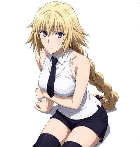 jeanne_d_arc_f-a, Fate/Apocrypha ,official art style ,1girl, blonde hair, solo, long hair, purple eyes, braid, looking at viewer, blue eyes, , single braid, <lora:JeanneDArc-FateApocrypha-ILXL:1>, (aged up:1.2), (masterpiece),(best quality),(ultra-detailed...