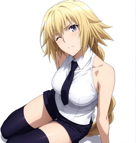 jeanne_d_arc_f-a, Fate/Apocrypha ,official art style ,1girl, blonde hair, solo, long hair, purple eyes, braid, looking at viewer, blue eyes, , single braid, <lora:JeanneDArc-FateApocrypha-ILXL:1>, (aged up:1.2), (masterpiece),(best quality),(ultra-detailed...