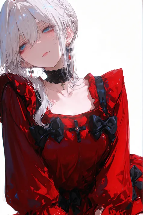 4k 748cm, anime style, masterpiece, best quality, amazing quality, absurdres, very aesthetic, cinematic lighting, Anime style, simple white background, 1girl, solo, white hair, long hair, braid, braided bun, single hair bun, hair between eyes, blue eyes, e...