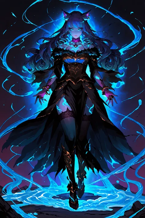 ((inspired by fantasy)),(((masterpiece)), ((best quality)),((ultra detail)),),beautiful-woman, ((detailed face)),((detailed body)),(full body:1.3).


1-woman,slime,
(((demon woman))), ((cat ears,Fluffy hair in the ears)),(wolf girl),  ((purple-blue-skin)),...