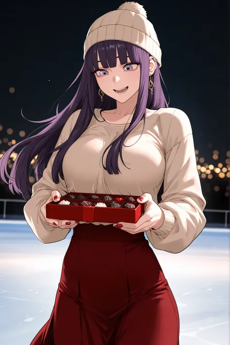 sungyoona, 1girl, solo, lilac eyes, mole under eye, purple hair, long hair, blunt bangs, (yoona breasts), (skinny body), young, sweetmasterpiece , high quality , detailed face ,masterpiece,best quality,amazing quality,absurdres,earrings, ear piercing, scor...