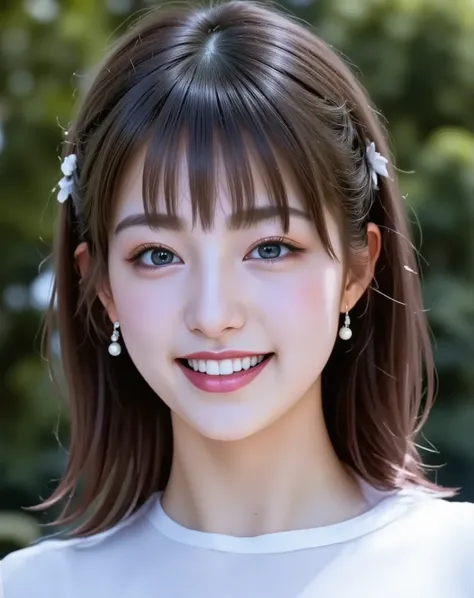 (top quality:1.4),(masterpiece:1.4),(Realistic:1.4),{{Small breasted high school student:Smiling Yang:18age::(big double eyelids):(mascara):{Long Lashes}}:(red cheeks):(Before my hair stands}:{straight,my hair is short :princess cut},{Mini white ,earrings...