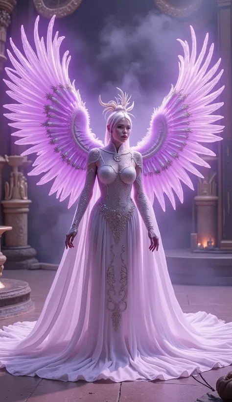 IMPOSING GOLDEN PHOENIX woman BIRD WITH SILVER FEATHERS, WITH AN AURA OF VIOLET FIRE. ((RAW)) ((HDR10)) 