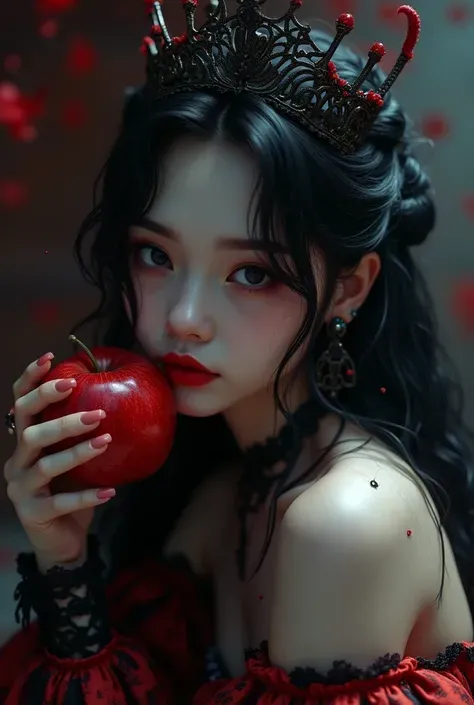 ((RAW photos)，Absurd，(Absurd分辨率))，masterpiece，Best quality，(Extremely Detailed 8k Unity CG Wallpaper)，(Best Illustration)，(best shadows)，Realistic lighting，Beautiful and Detailed Brilliance，((21yo))，girl，longblackhair，Black Queen，accessories for girls，Hand...