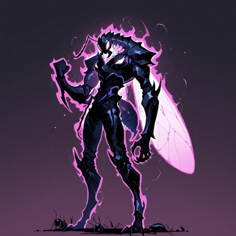 masterpiece, ultra-HD, impressionism, high detail, best quality, very aesthetic, 8K, best quality, beautiful, ultra-high resolution, 32K UHD, sharp focus, 1man, solo, akb, male, anthro insect, insect, ant, glowing pink eyes, antennae, insect wings, insect ...