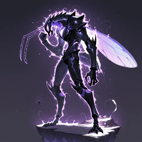 masterpiece, ultra-HD, impressionism, high detail, best quality, very aesthetic, 8K, best quality, beautiful, ultra-high resolution, 32K UHD, sharp focus, 1man, solo, akb, male, anthro insect, insect, ant, glowing purple eyes, antennae, insect wings, insec...